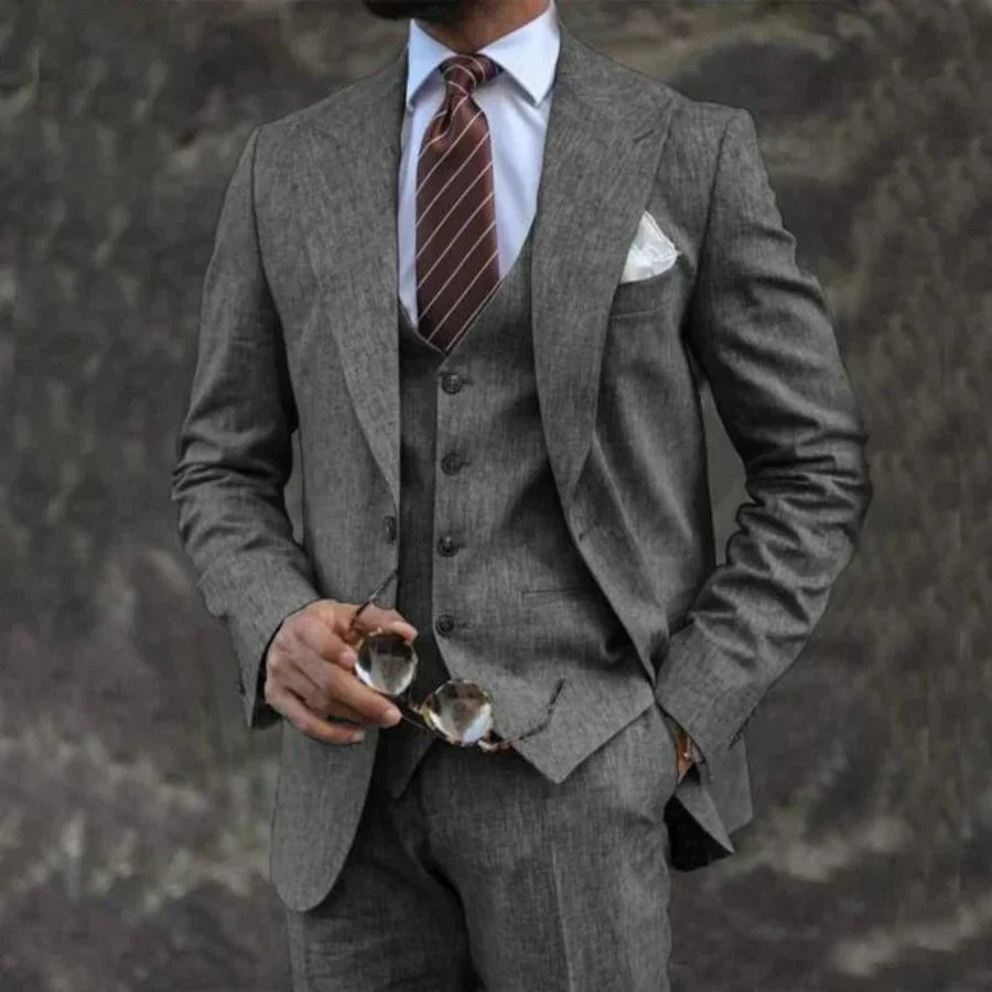 Men’s Three-Piece Suit – Tailored Fit – Breathable Blend – Notched Lapel Formal Set