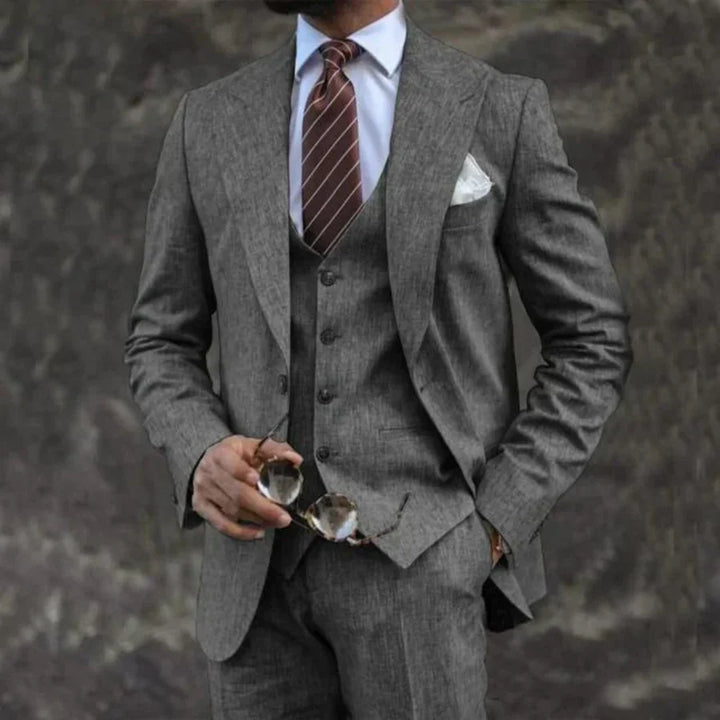 Men’s Three-Piece Suit – Tailored Fit – Breathable Blend – Notched Lapel Formal Set