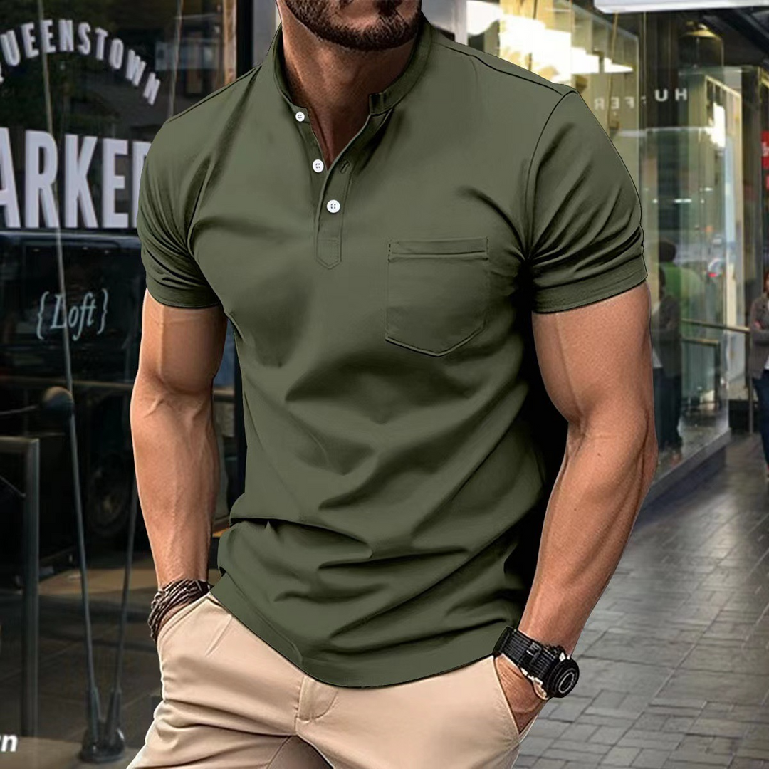 Men’s Polo Shirt - Slim Fit - Soft Knit - Short Sleeve - Chest Pocket - Half Collar