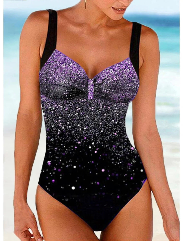 Women’s One-Piece Swimsuit – Shaping Fit – Built-In Bra – Sequin Gradient Print