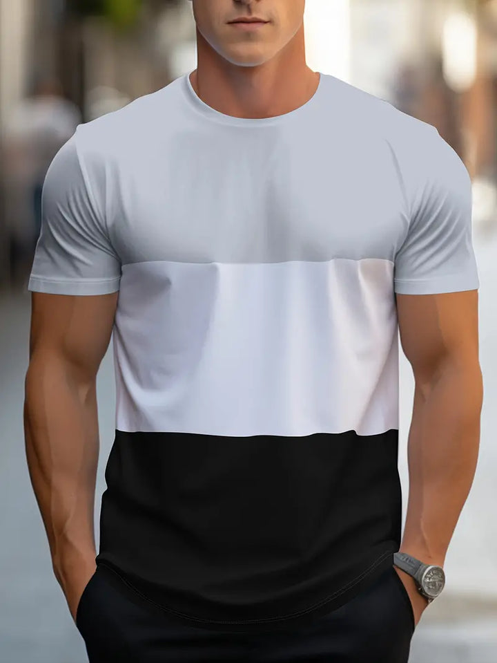 Men’s Color-Block T-Shirt - Athletic Fit - Short Sleeve - Breathable Cotton Blend