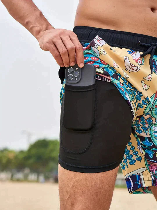 Men’s Swim Trunks – Quick-Dry Breathable Blend – Mid-Thigh Fit – Inner Compression Liner