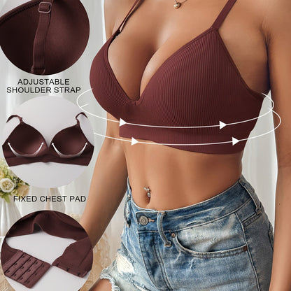 Women’s Push-Up Bra – Slim Fit – Ribbed Texture – Plunge Neckline – Breathable Blend