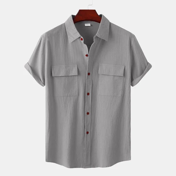 Men’s Short Sleeve Shirt – Relaxed Fit – Natural Fibers – Button Down – Chest Pockets