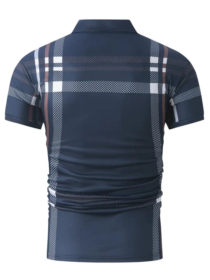 Men's Polo Shirt - Plaid Pattern - Slim Fit - Short Sleeve Button-Down Collar