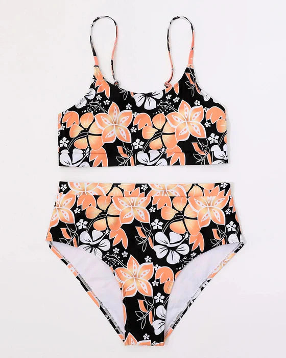 Women’s Bikini Set - High Waisted - Tank Top - Floral Print - Breathable Blend