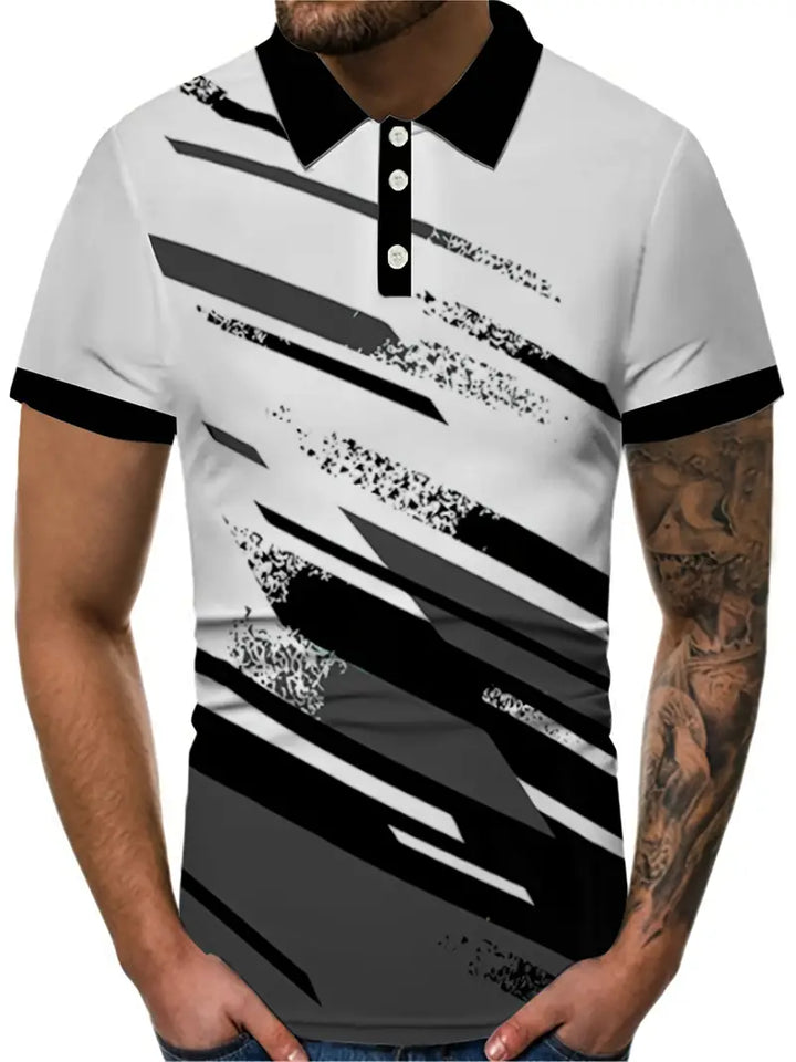 Men’s Polo Shirt - Graphic Pattern - Regular Fit - Short Sleeve - Button Placket