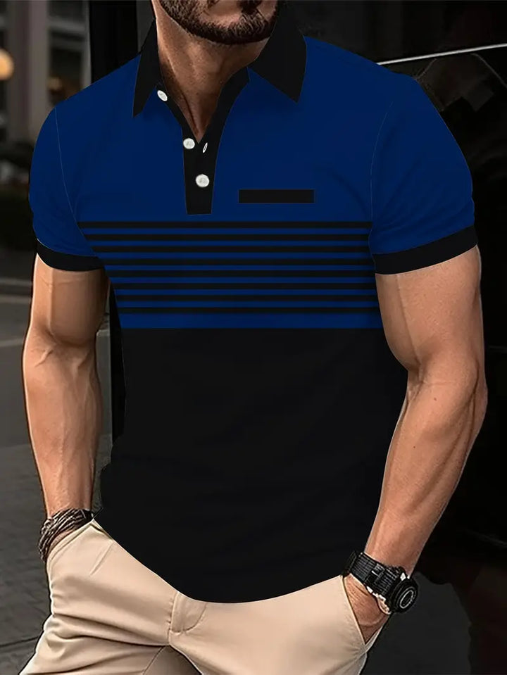 Men’s Polo Shirt – Slim Fit – Striped Chest Design – Short Sleeve Breathable