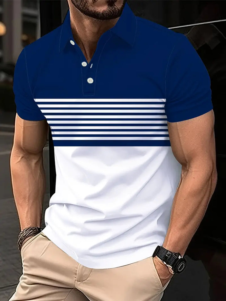 Men’s Polo Shirt – Slim Fit – Striped Chest Design – Short Sleeve Breathable