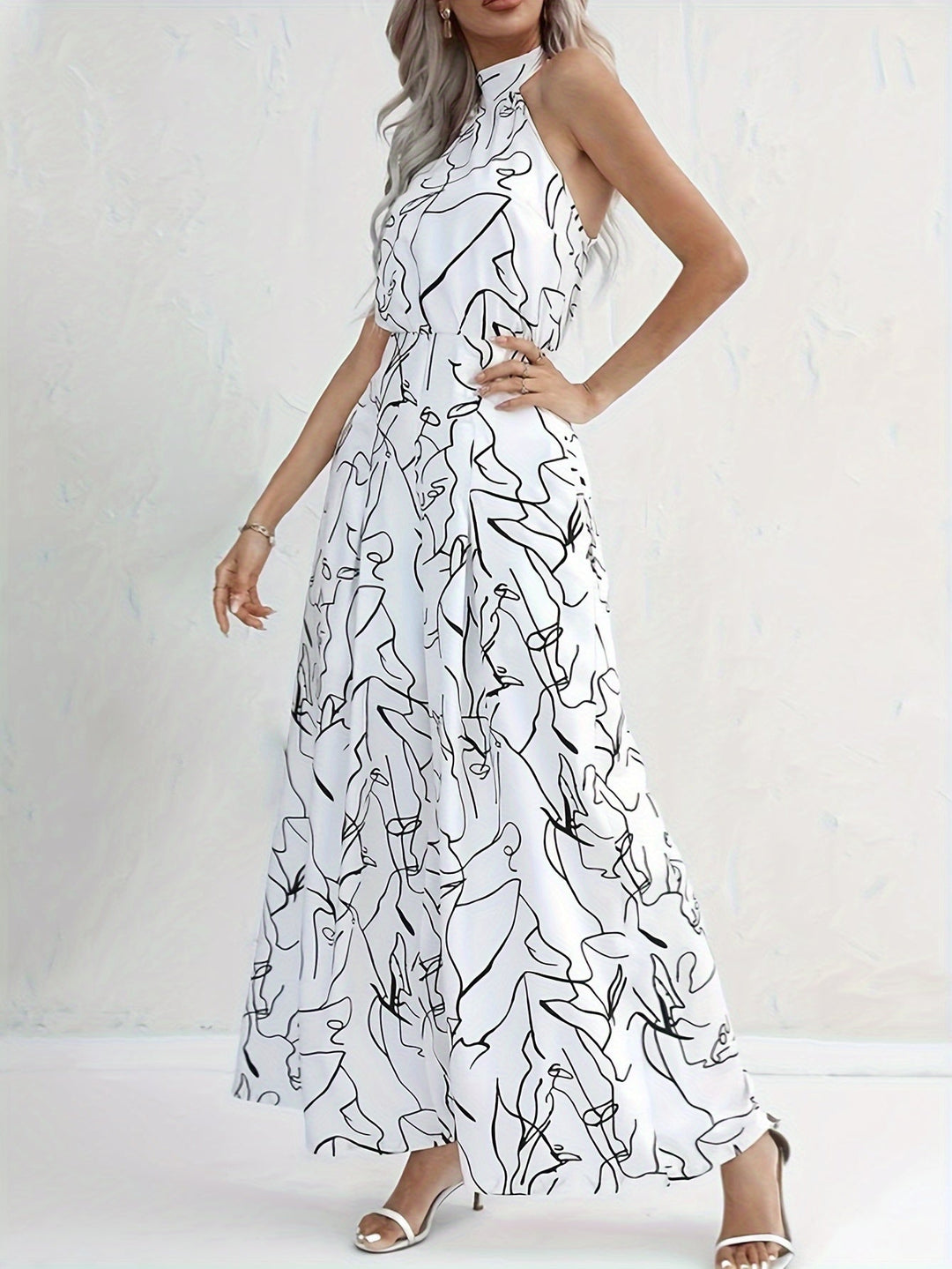 Women’s Maxi Dress - Halter Neck - Abstract Print - Lightweight Flowy Fit