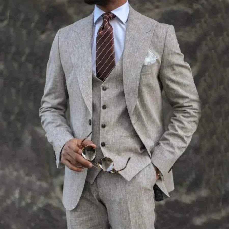 Men’s Three-Piece Suit – Tailored Fit – Breathable Blend – Notched Lapel Formal Set