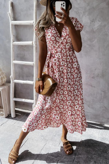 Women’s Midi Dress – A-Line Silhouette – Relaxed Fit – Short Sleeve – Breathable Blend