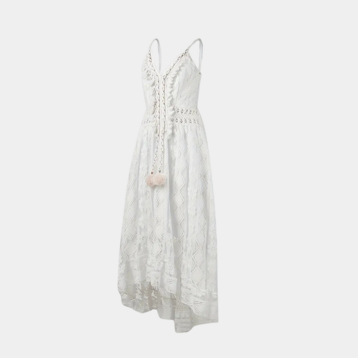 Women’s Midi Dress - Relaxed Fit - Lace Detailing - Spaghetti Straps - Boho Style