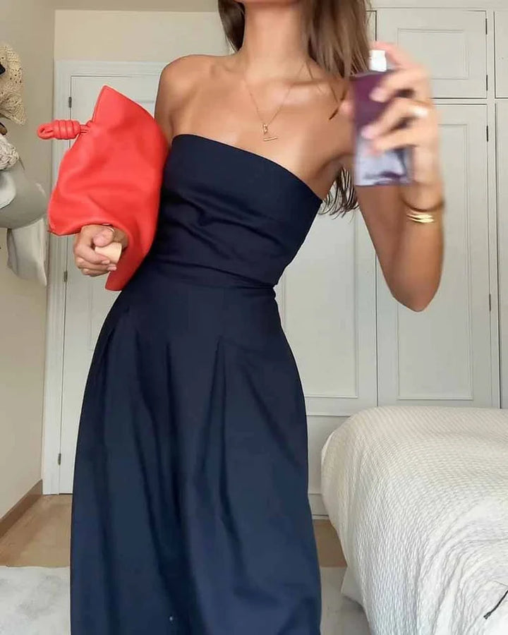 Women's Strapless Jumpsuit - Fitted Bodice - Wide-Leg - Lightweight Casual Wear