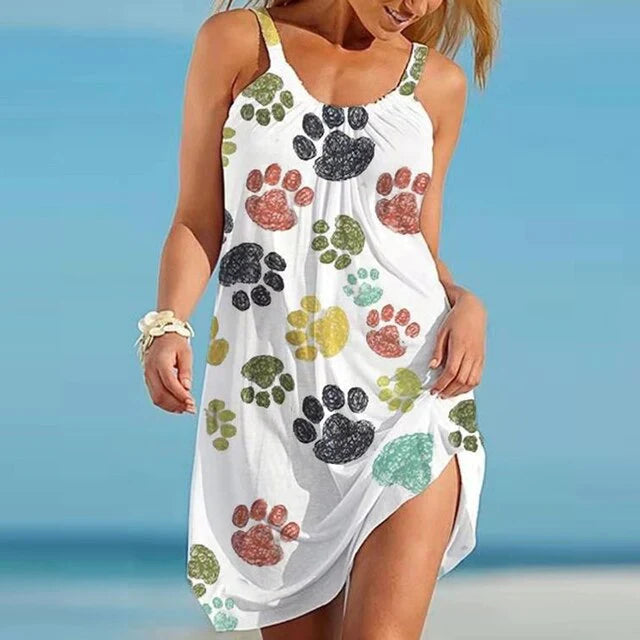 Women’s Mini Dress – Relaxed Fit – Sleeveless – Playful Print – Breathable Blend