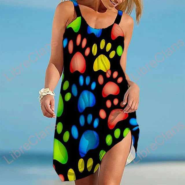 Women’s Mini Dress – Relaxed Fit – Sleeveless – Playful Print – Breathable Blend