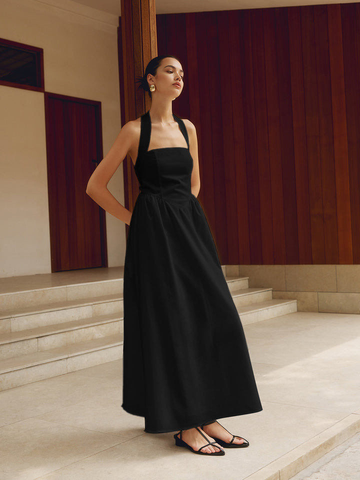 Women’s Maxi Dress – Halter Neck – A-Line Silhouette – Lightweight Elegant Fit