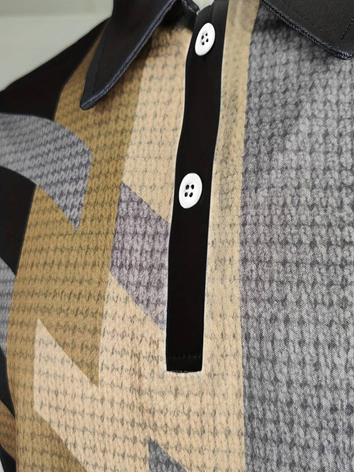 Men’s Polo Shirt - Textured Fabric - Geometric Abstract Pattern - Short Sleeve