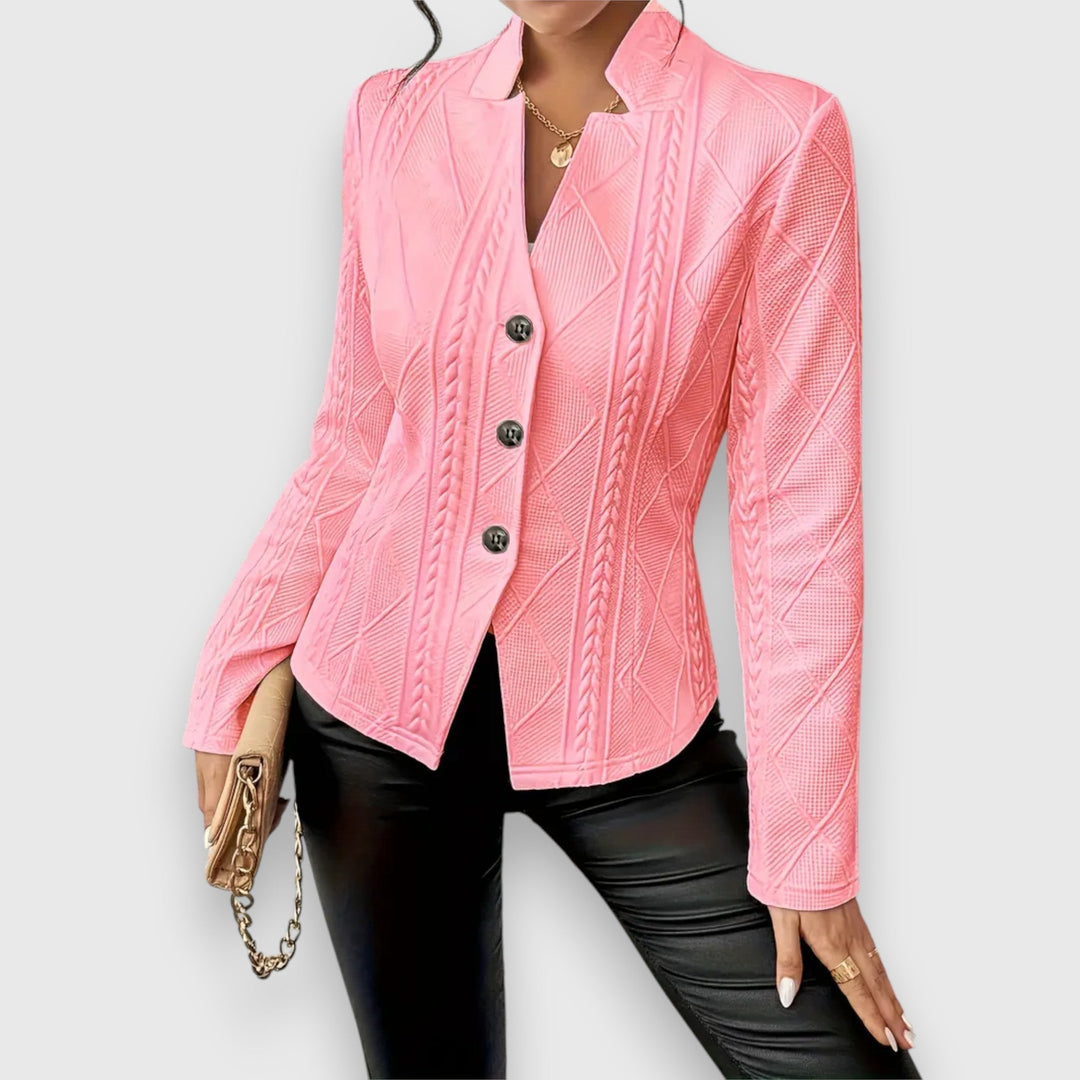 Women’s Tailored Jacket – Structured Fit – Soft Knit – Button Front – Hip Length