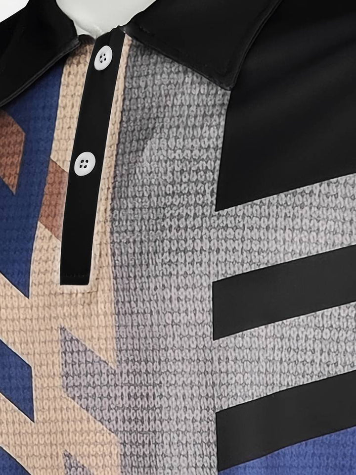 Men’s Polo Shirt - Textured Fabric - Geometric Abstract Pattern - Short Sleeve