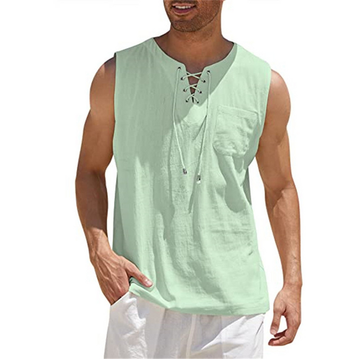 Men’s Sleeveless Shirt – Relaxed Fit – Breathable Blend – Lace-Up Front – Casual Style
