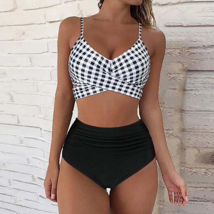 Women’s Bikini Set – High-Waisted Bottom – Criss-Cross Top – Adjustable Straps