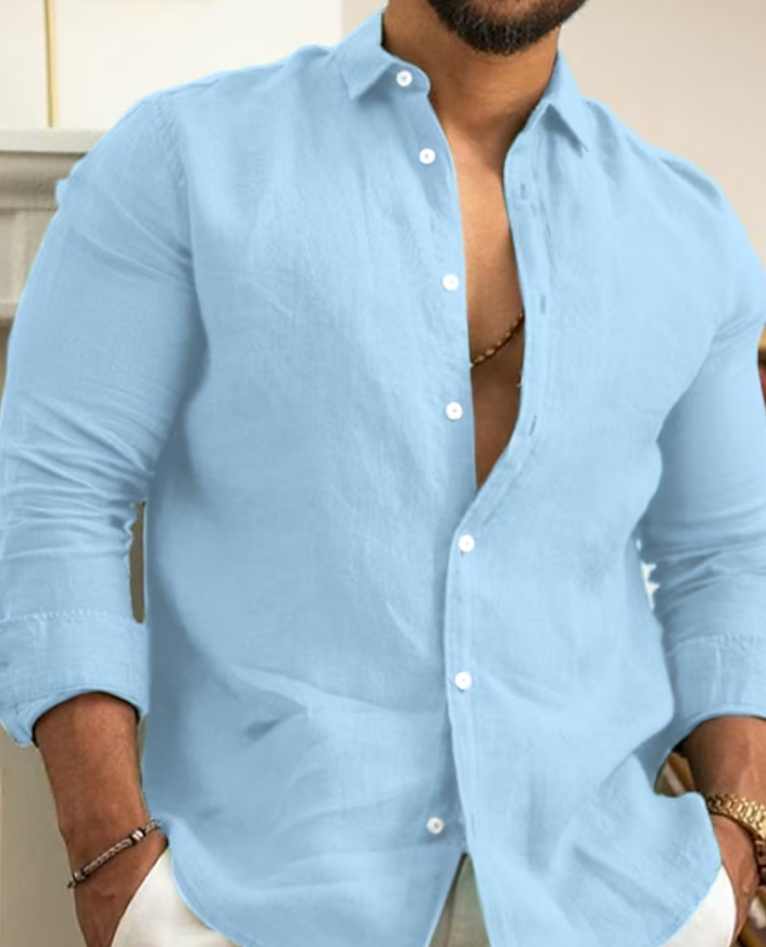Men’s Button-Up Shirt – Slim Fit – Natural Fibers – Long Sleeve Casual Style