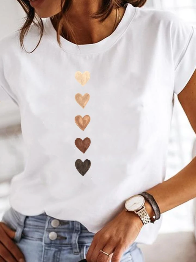 Women’s T-Shirt – Relaxed Fit – Soft Knit – Crew Neck – Heart Graphic Casual Style