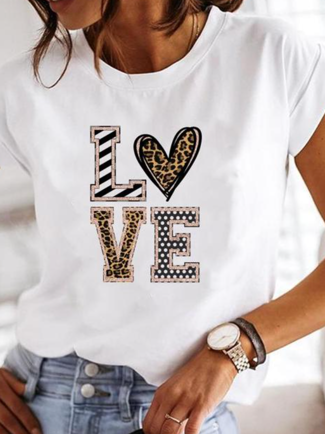 Women’s T-Shirt – Relaxed Fit – Soft Knit – Crew Neck – Heart Graphic Casual Style