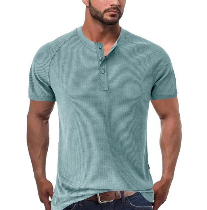 Men’s Henley Shirt - Waffle Knit - Regular Fit - Short Sleeve Casual Wear