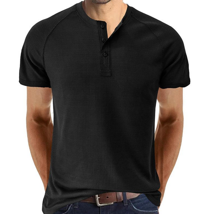 Men’s Henley Shirt - Waffle Knit - Regular Fit - Short Sleeve Casual Wear