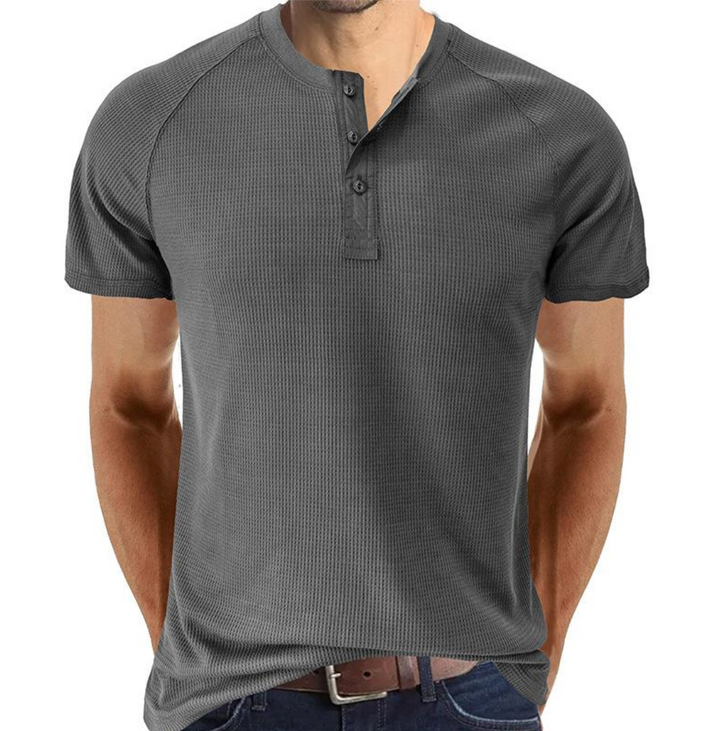 Men’s Henley Shirt - Waffle Knit - Regular Fit - Short Sleeve Casual Wear