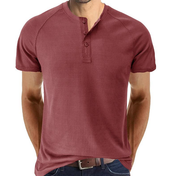 Men’s Henley Shirt - Waffle Knit - Regular Fit - Short Sleeve Casual Wear