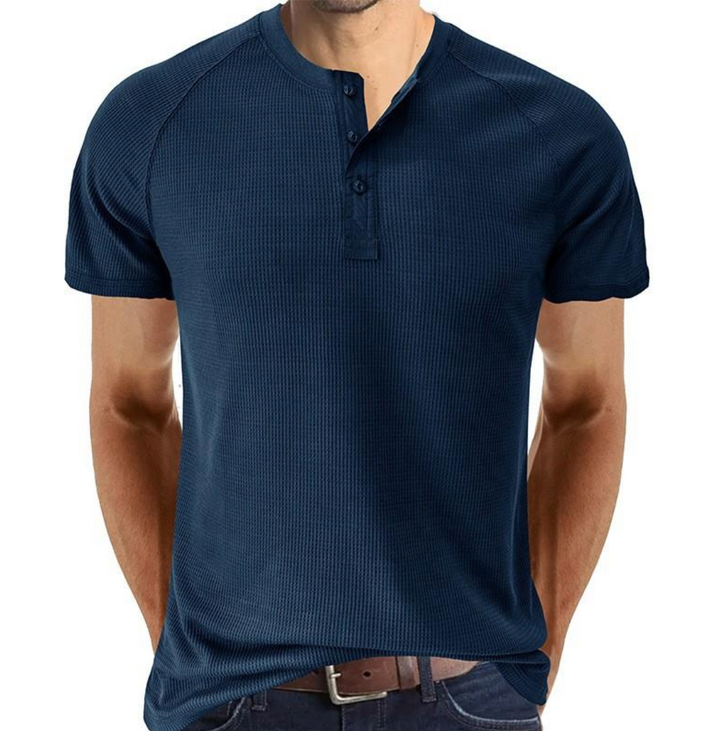 Men’s Henley Shirt - Waffle Knit - Regular Fit - Short Sleeve Casual Wear