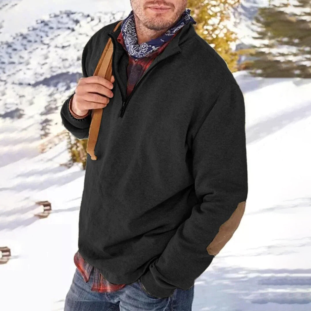 Men’s Sweater – Relaxed Fit – Soft Knit – Half Zip – Elbow Patch – Ribbed Collar
