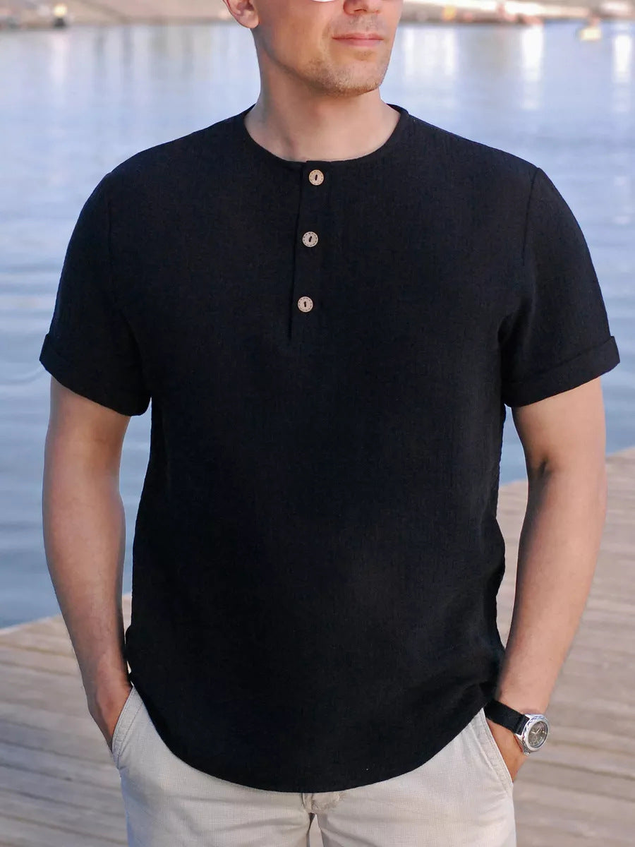 Men’s Henley T-Shirt – Soft Knit – Regular Fit – Short Sleeve – Button Neck Casual