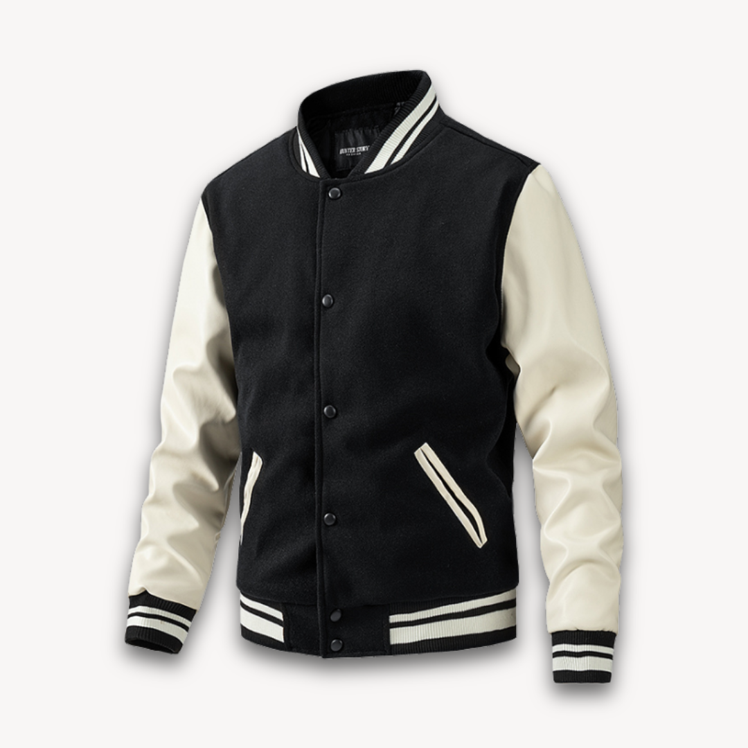 Men's Varsity Jacket – Classic Fit – Soft Textured Body – Snap Front
