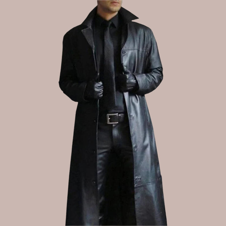 Men’s Long Coat – Tailored Fit – Button-Down – Structured Formal Outerwear