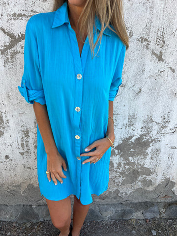 Women’s Shirtdress – Relaxed Fit – Button Front – Breathable Blend – Rolled Sleeves