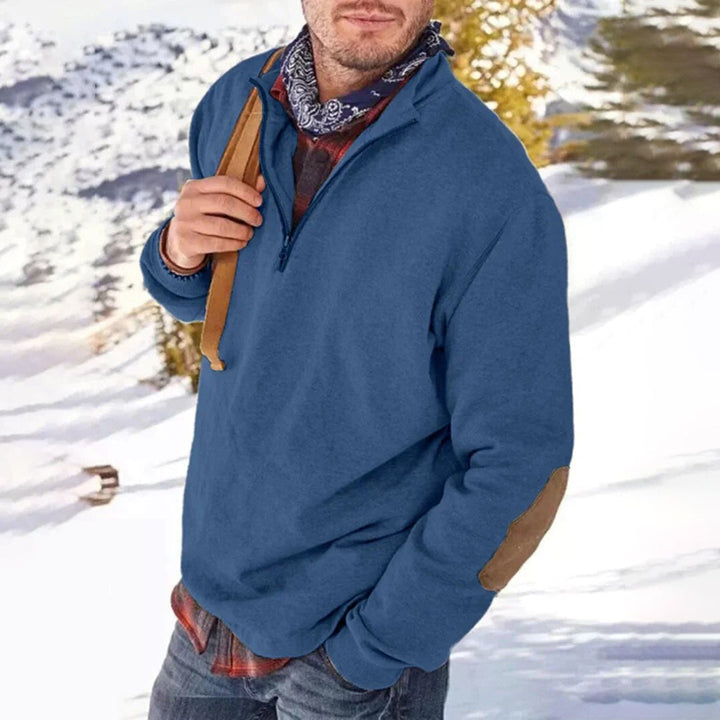 Men’s Sweater – Relaxed Fit – Soft Knit – Half Zip – Elbow Patch – Ribbed Collar