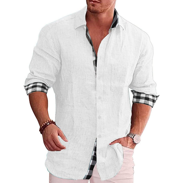 Men’s Button-Up Shirt – Tailored Fit – Long Sleeve – Natural Fibers – Checked Accents