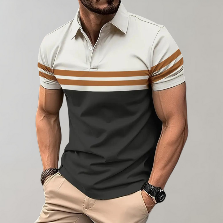 Men’s Polo Shirt – Slim Fit – Striped Chest Design – Short Sleeve Breathable Blend