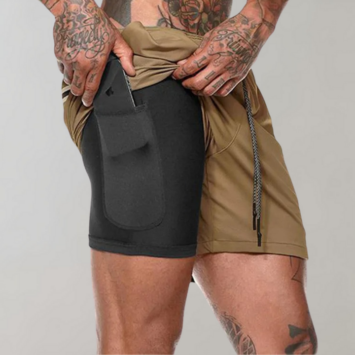 Men’s Fitness Shorts - 2-in-1 Slim Fit - Inner Pocket - Breathable Stretch Fabric
