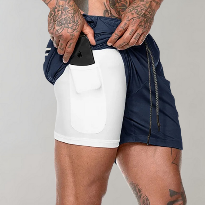 Men’s Fitness Shorts - 2-in-1 Slim Fit - Inner Pocket - Breathable Stretch Fabric