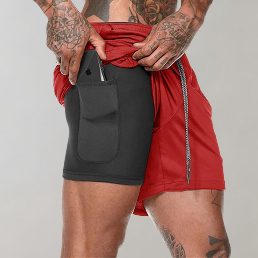 Men’s Fitness Shorts - 2-in-1 Slim Fit - Inner Pocket - Breathable Stretch Fabric