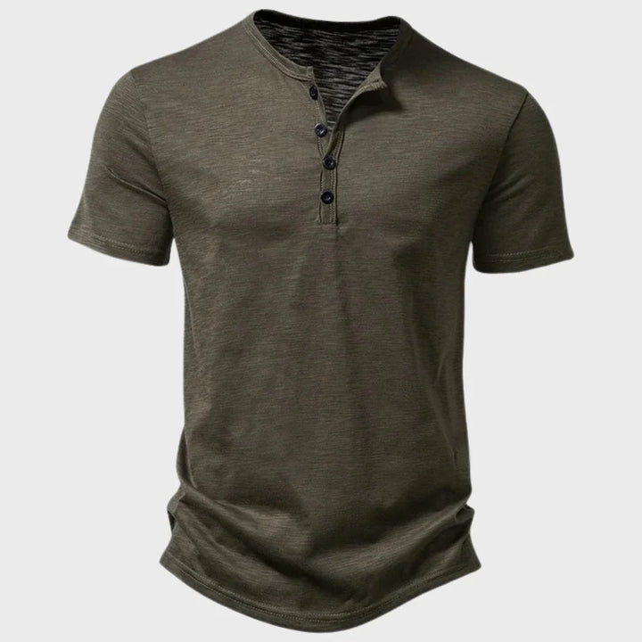 Men’s T-Shirt – Soft Knit – Regular Fit – Henley Neck – Short Sleeve Breathable Casual Wear