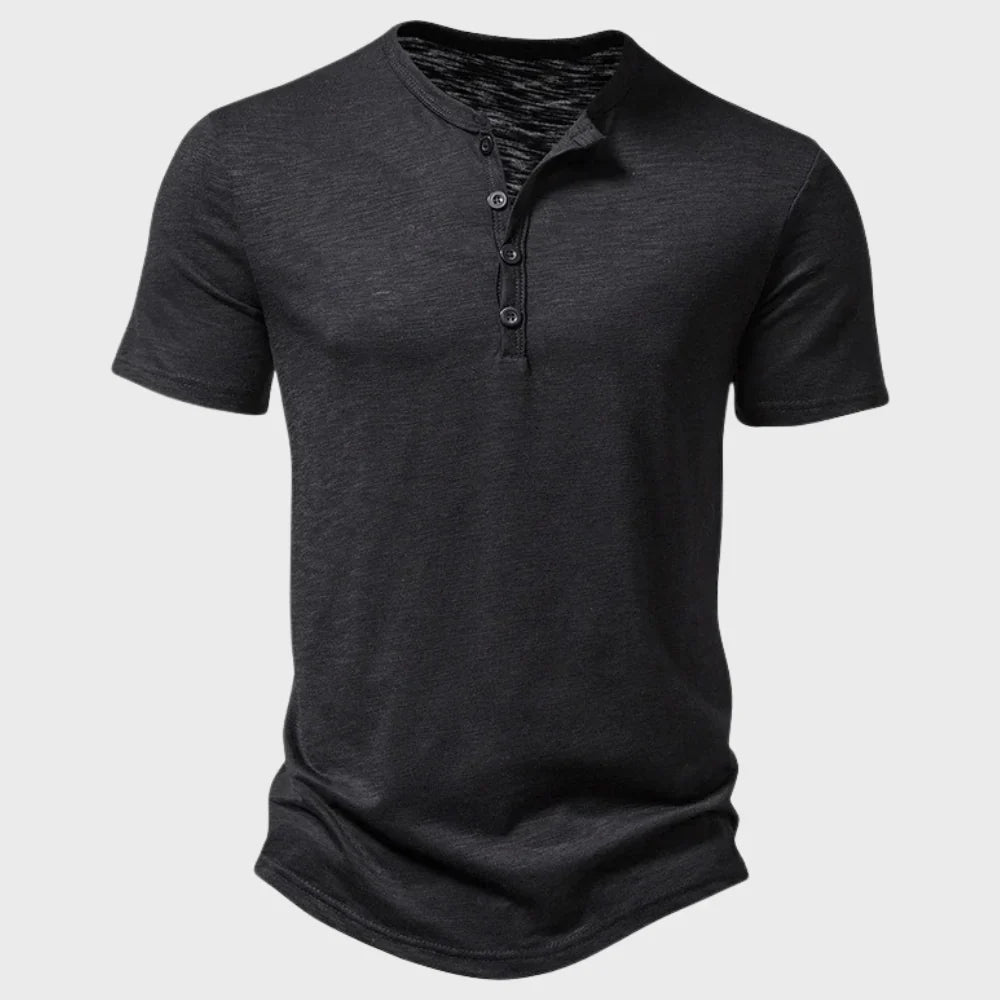Men’s T-Shirt – Soft Knit – Regular Fit – Henley Neck – Short Sleeve Breathable Casual Wear
