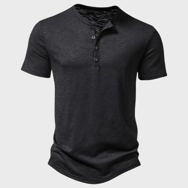 Men’s T-Shirt – Soft Knit – Regular Fit – Henley Neck – Short Sleeve Breathable Casual Wear