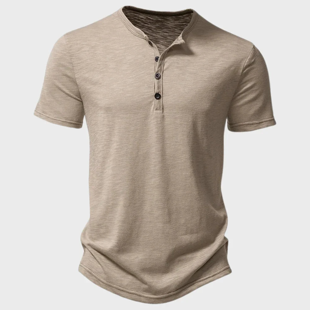 Men’s T-Shirt – Soft Knit – Regular Fit – Henley Neck – Short Sleeve Breathable Casual Wear