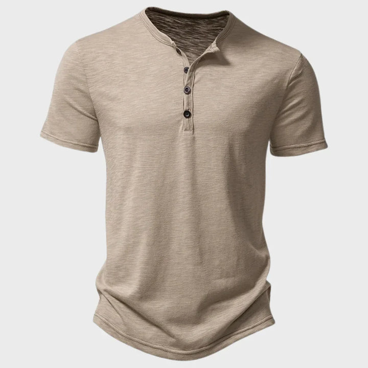 Men’s T-Shirt – Soft Knit – Regular Fit – Henley Neck – Short Sleeve Breathable Casual Wear